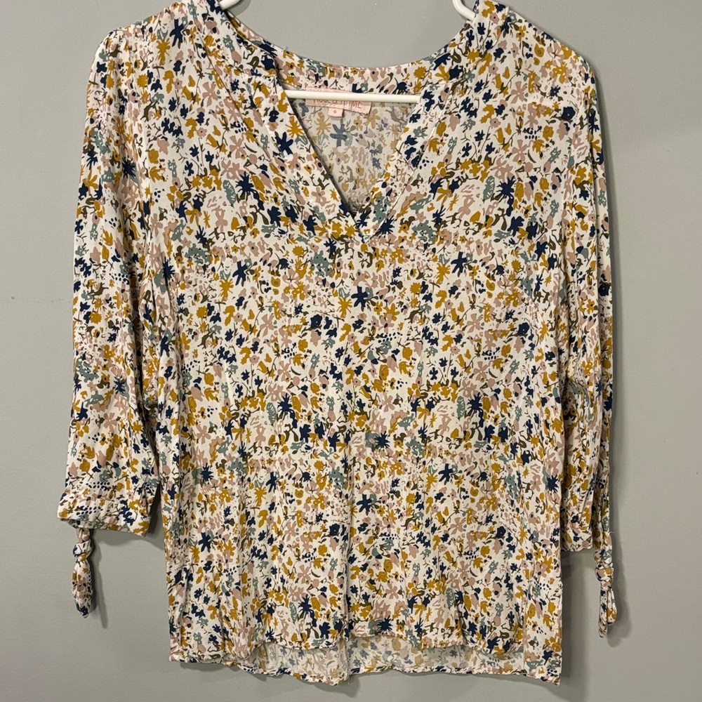 Floral Lightweight V-Neck Women's Top Tie Sleeves Bohemian Nature Inspired